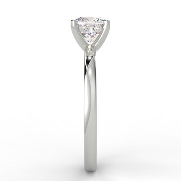 White gold cushion diamond engagement ring in a solitaire prong setting