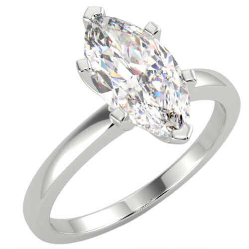 White gold marquise cut diamond engagement ring in a solitaire setting