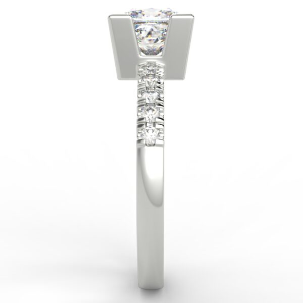 White gold princess cut diamond engagement ring in a pave setting