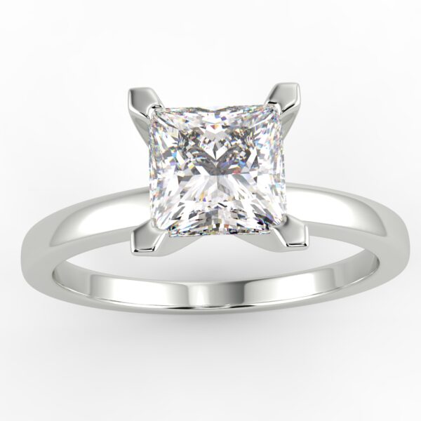White gold princess cut diamond engagement ring in a solitaire setting