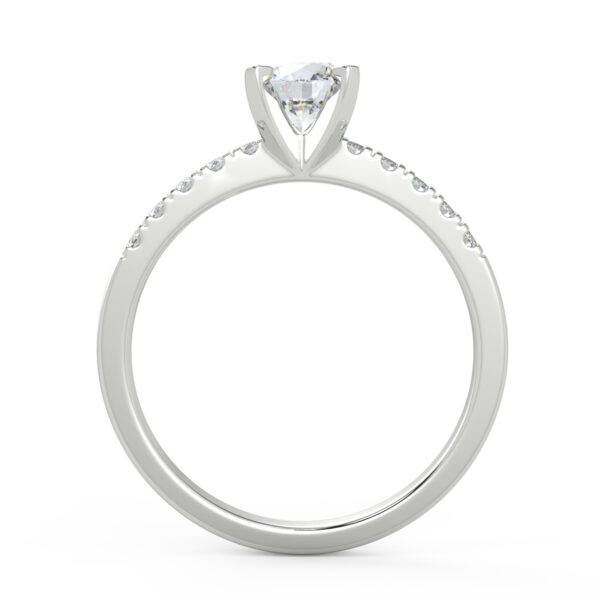 White gold round diamond engagement ring in a four-prong pave setting