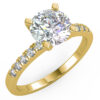 Yellow gold round diamond engagement ring in a four-prong pave setting
