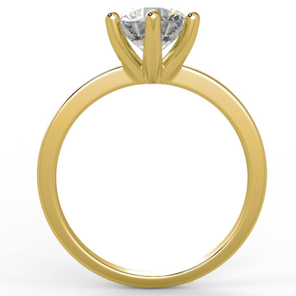 Yellow gold round diamond engagement ring in a six-prong solitaire setting