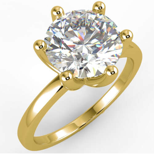 Yellow gold round cut diamond engagement ring in a plain solitaire setting