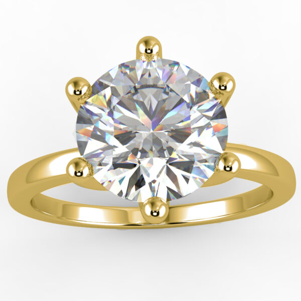 Yellow gold round cut diamond engagement ring in a plain solitaire setting