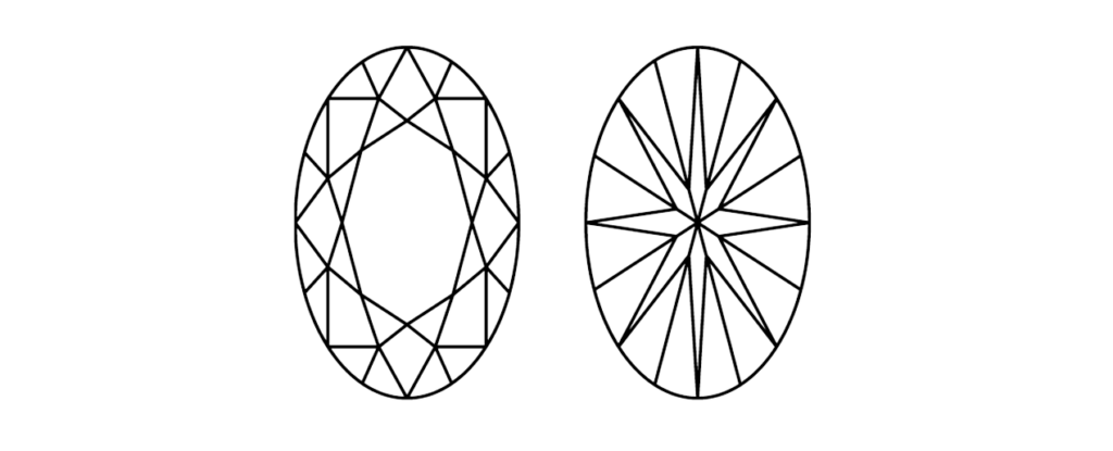 Oval cut diamond illustration top and bottom