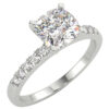 White gold cushion diamond engagement ring in a pave setting