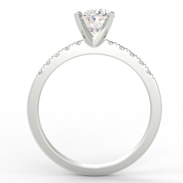 White gold oval diamond engagement ring in a pave setting